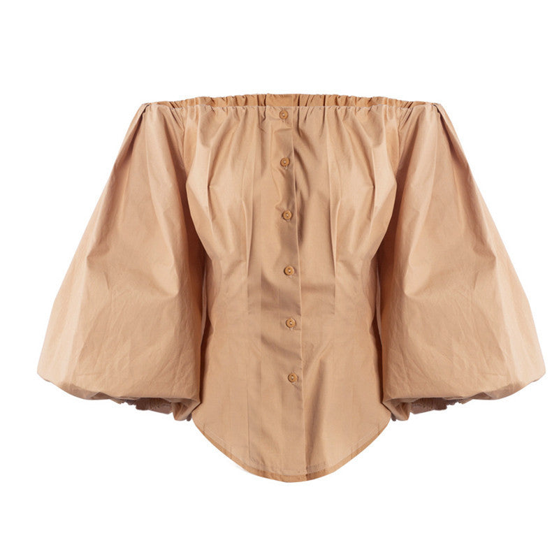 Long Sleeve Puff Lantern Sleeve Falling Shoulder European and American Women's Shirt