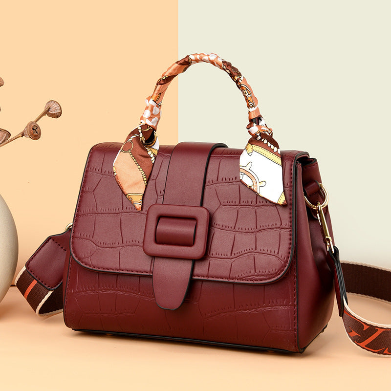 Retro One Shoulder Handbag With Wide Belt Strap - Stone Fashion Bag