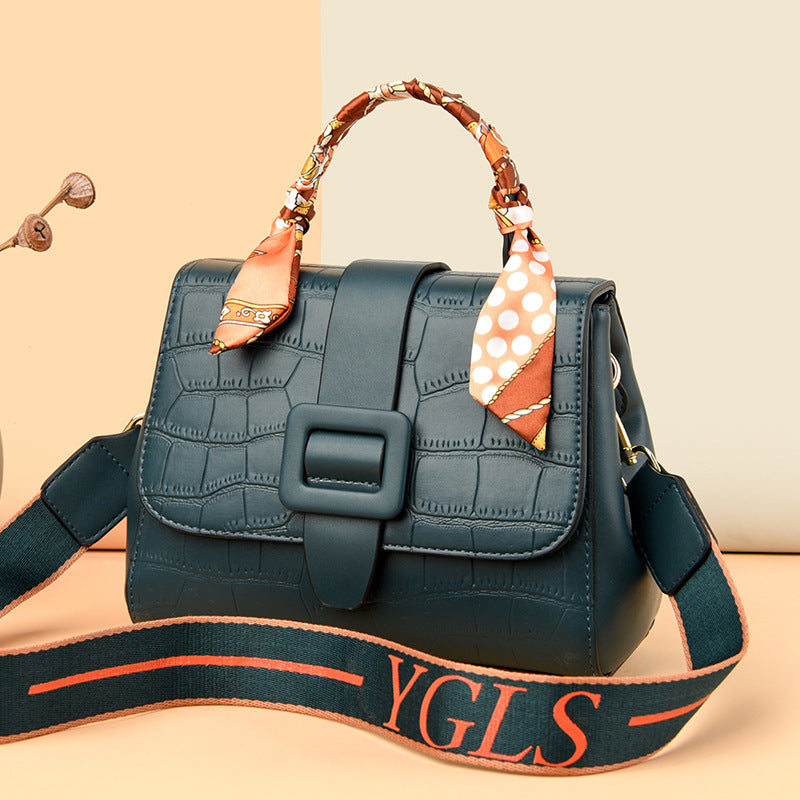 Retro One Shoulder Handbag With Wide Belt Strap - Stone Fashion Bag