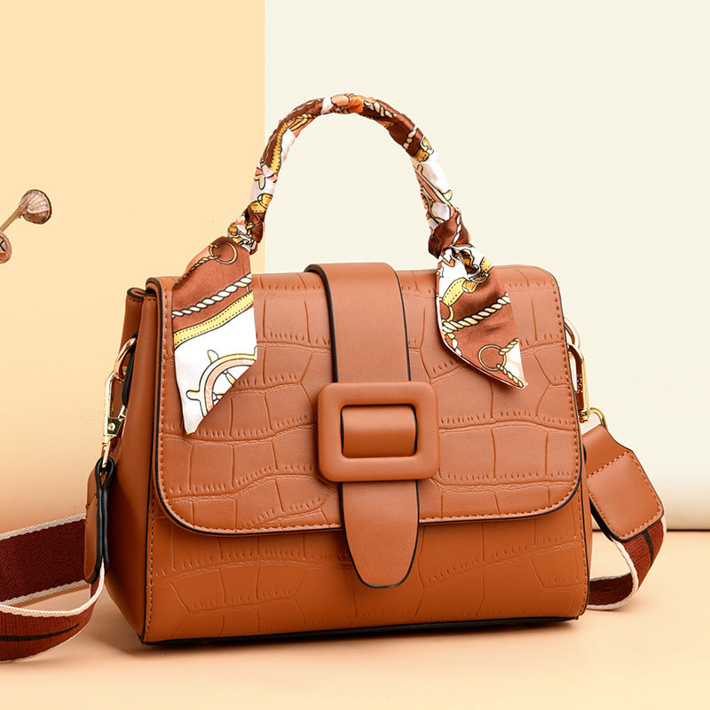 Retro One Shoulder Handbag With Wide Belt Strap - Stone Fashion Bag