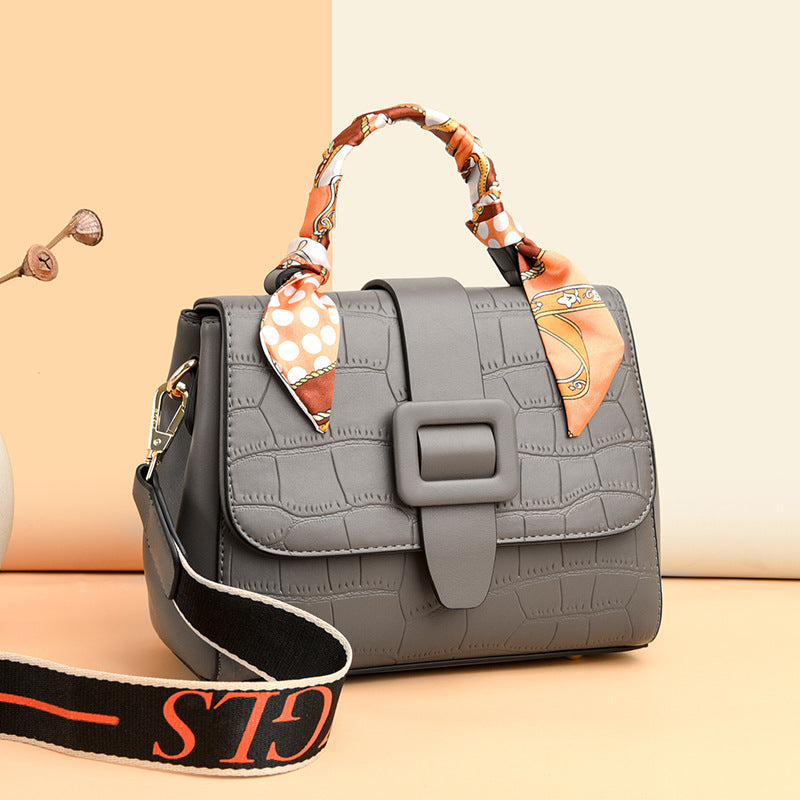 Retro One Shoulder Handbag With Wide Belt Strap - Stone Fashion Bag