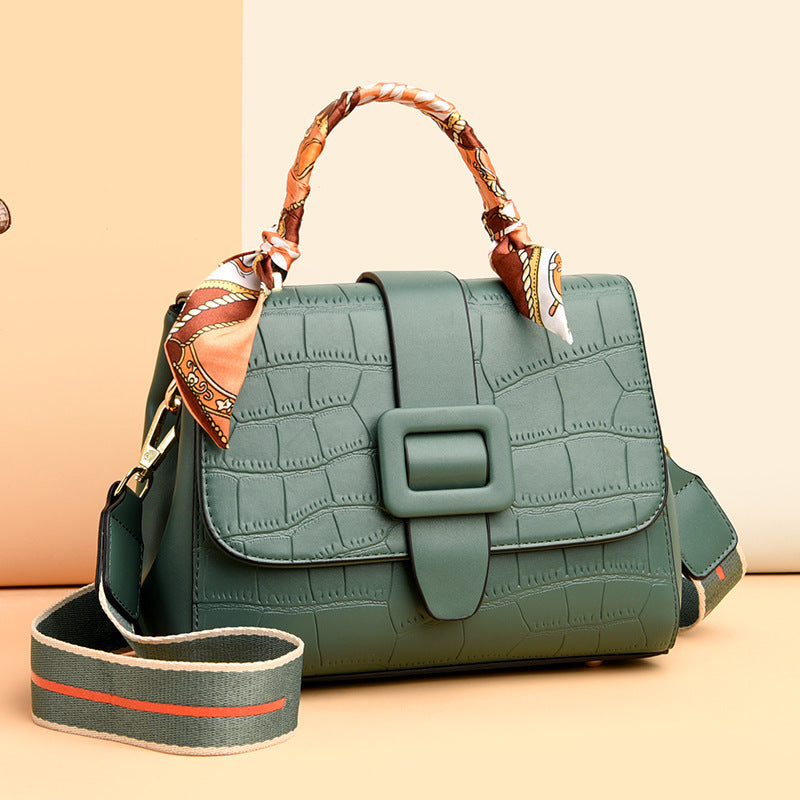 Retro One Shoulder Handbag With Wide Belt Strap - Stone Fashion Bag