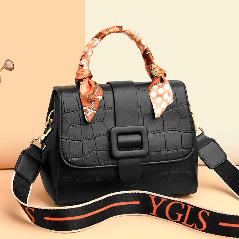 Retro One Shoulder Handbag With Wide Belt Strap - Stone Fashion Bag
