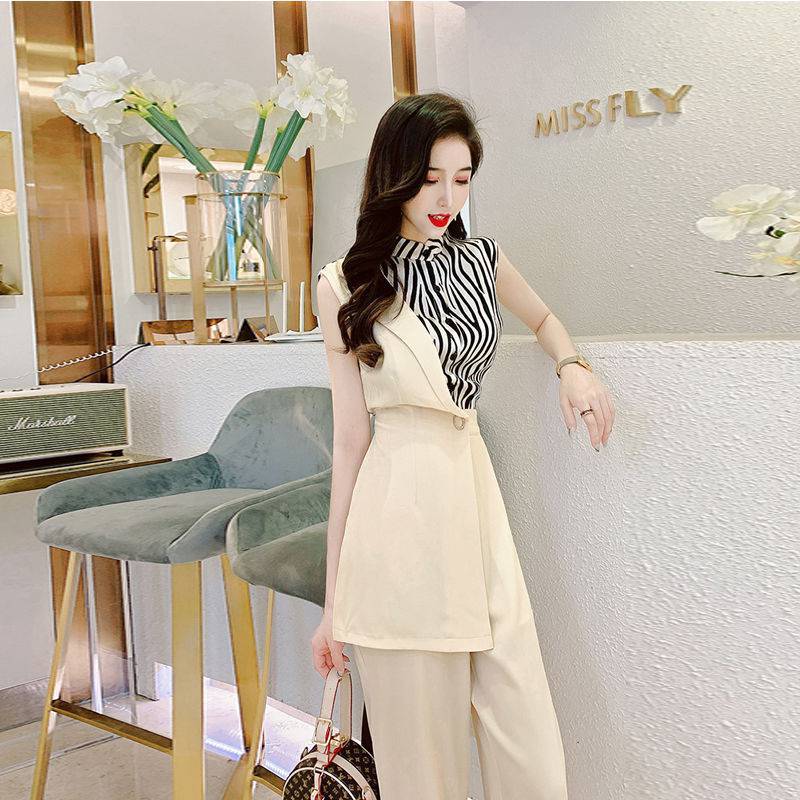 Zebra Pattern Stitching Irregular Suit Jumpsuit Trousers Women