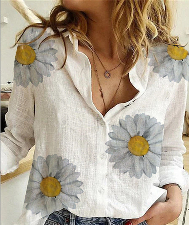 Polka Dot Cotton Linen Long Sleeve Shirt for Women