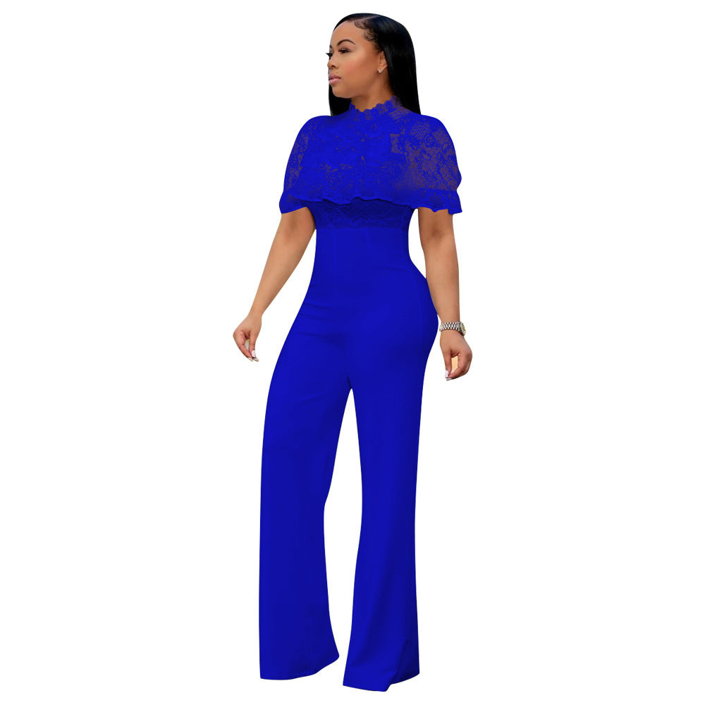 Sexy Lace High Waist Solid Color Jumpsuit