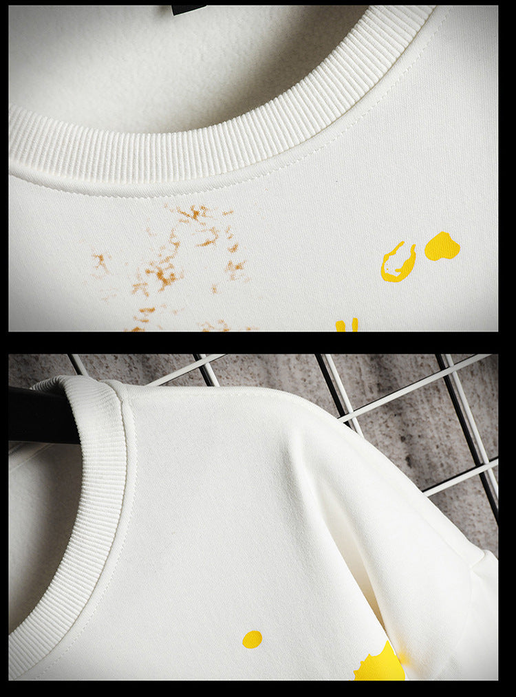 Men's Spring Cotton Sweater Coat Large Round Collar Graffiti Print