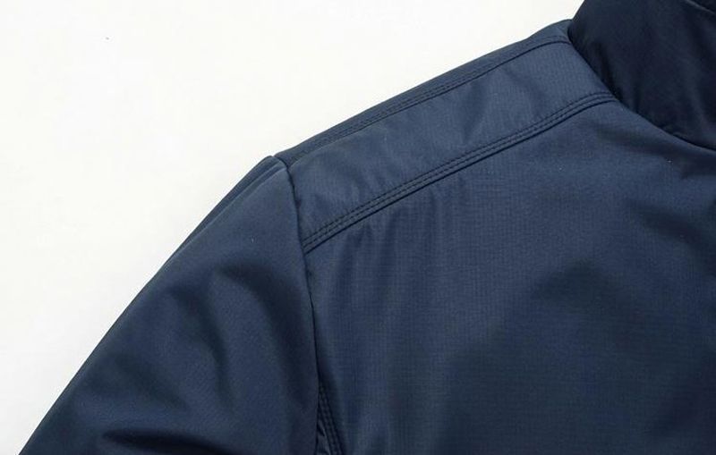 Men's Casual Blue Polyester Jacket with Stand-Up Collar and Zipper Placket