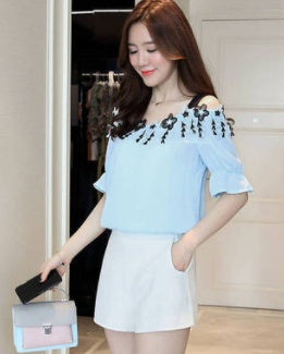 Shirt Fiminina Off Shoulder Lace Tassel Belt Bottom Tops & Blusas