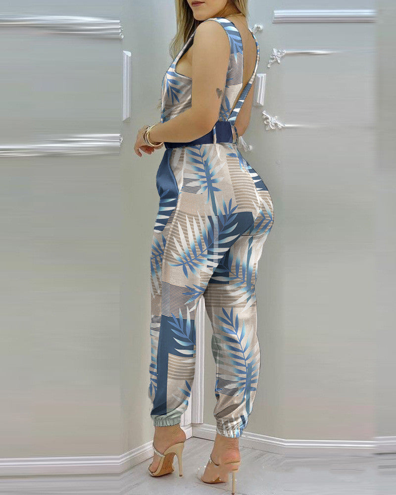European & American V-Neck Jumpsuit Without Belt
