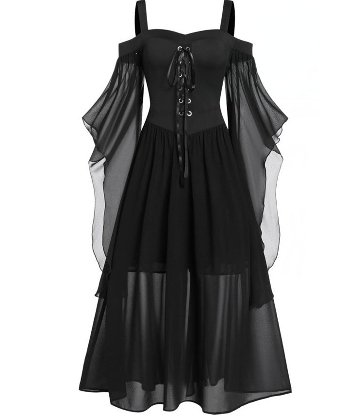 Halloween Witch Black One-Piece Dress with Sling Strap