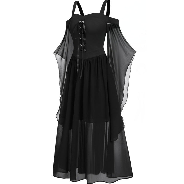 Halloween Witch Black One-Piece Dress with Sling Strap