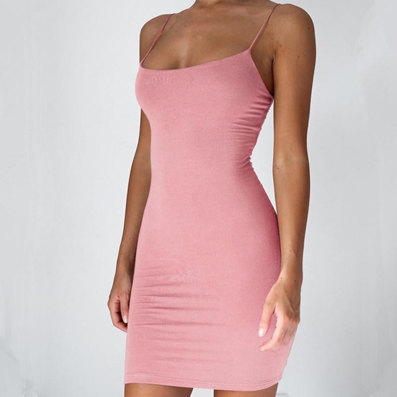 Pure Color Simple Hanging Neck Tight-Fit Hip Skirt