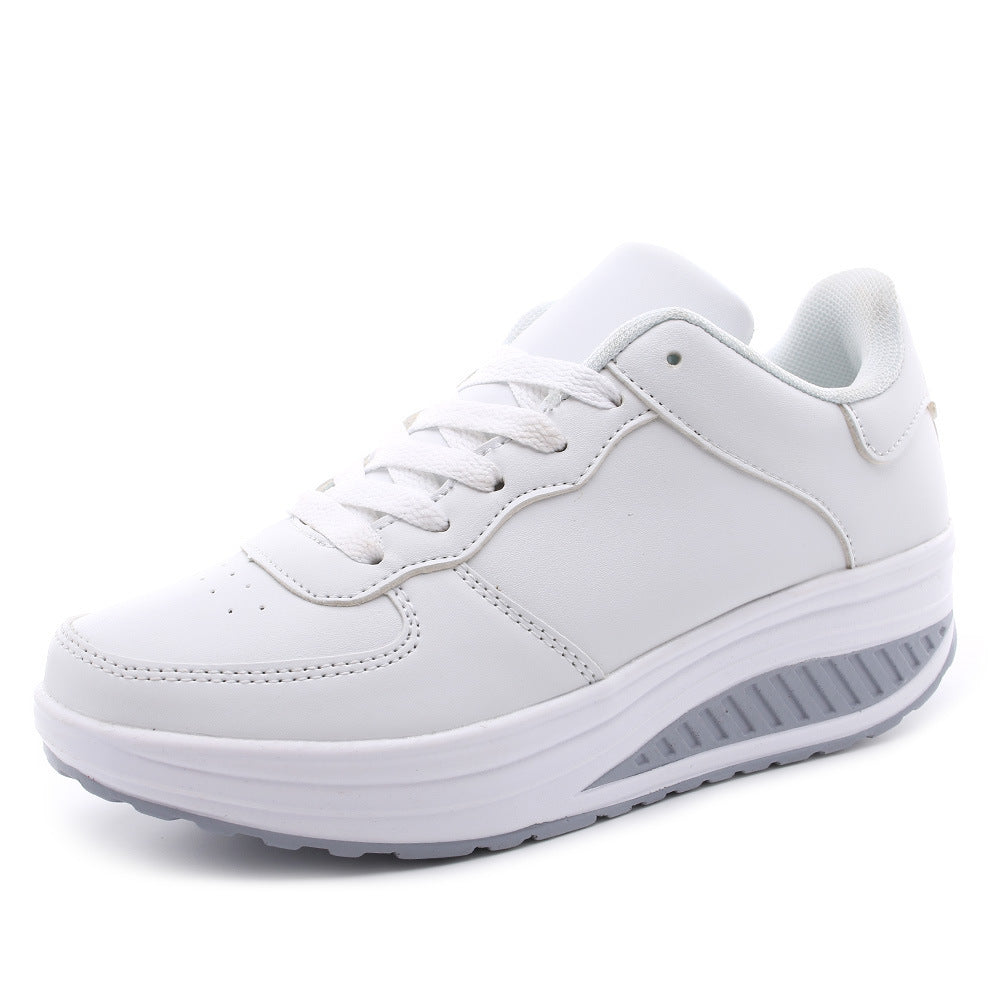Women's Flying Woven Leather Sports Platform Shoes, Round Toe, Mesh Upper, White & Black, Sizes 35-42