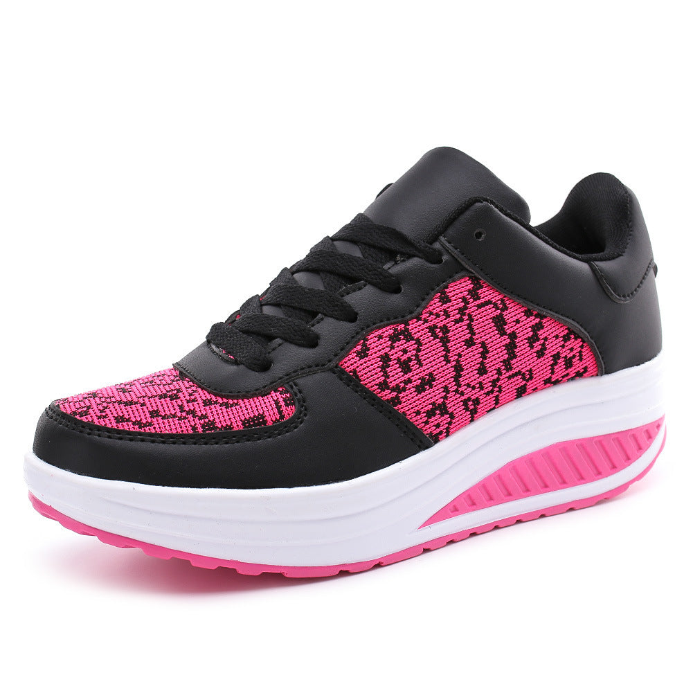 Women's Flying Woven Leather Sports Platform Shoes, Round Toe, Mesh Upper, White & Black, Sizes 35-42