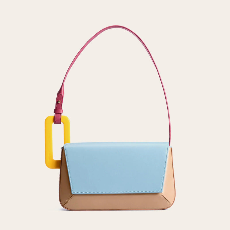 Spring Summer Luxury Long Panelled Flap Handbag with Stitching Detail