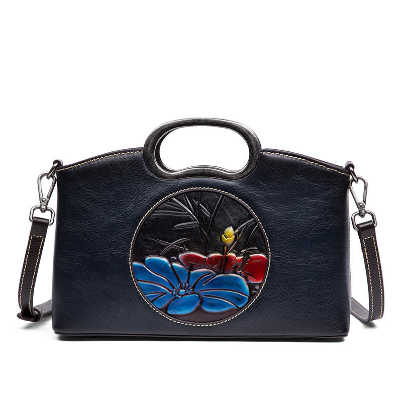 Sac à bandoulière Johnature en cuir véritable gaufré vintage grande capacité pour femme