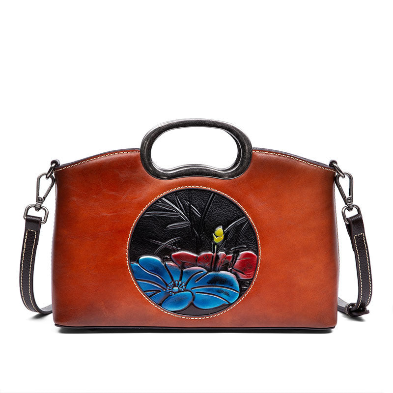 Sac à bandoulière Johnature en cuir véritable gaufré vintage grande capacité pour femme
