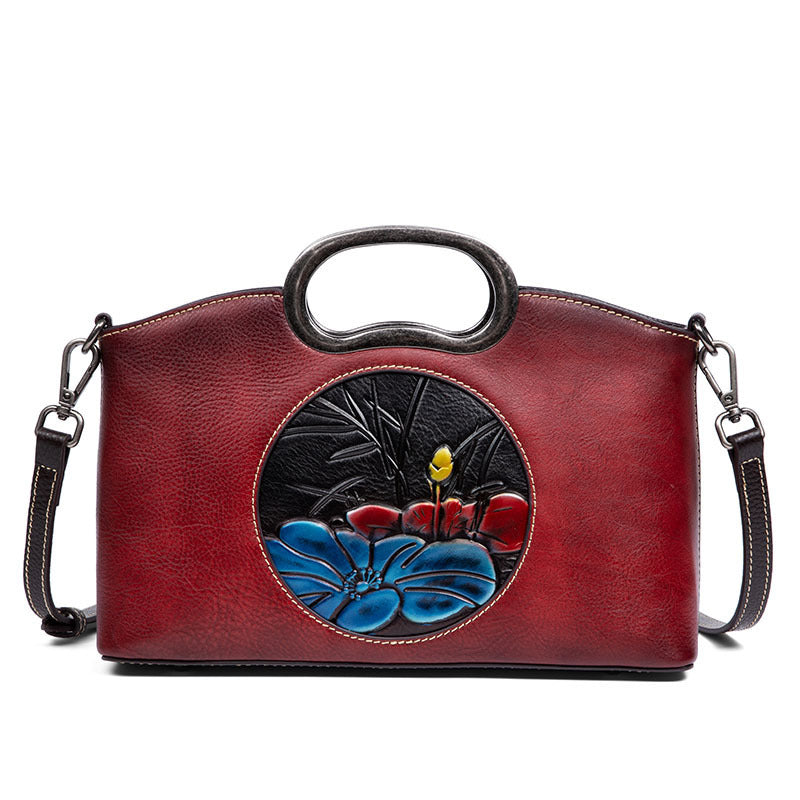 Sac à bandoulière Johnature en cuir véritable gaufré vintage grande capacité pour femme