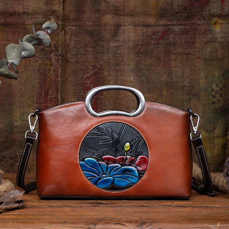 Sac à bandoulière Johnature en cuir véritable gaufré vintage grande capacité pour femme