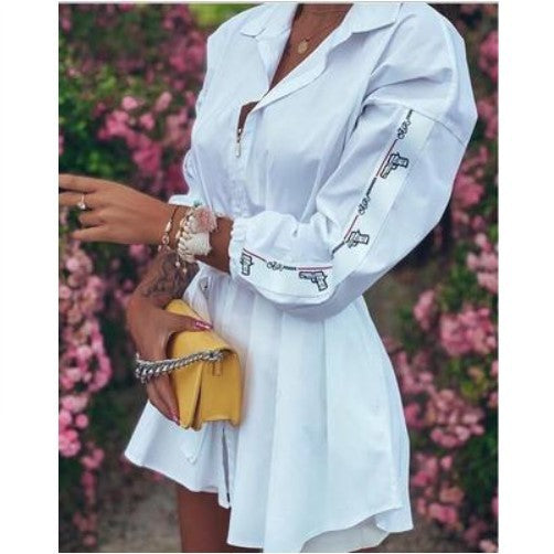 White Pleated Shirt with Waist Tie and Zipper