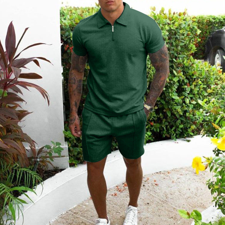 Men's Casual Slim Short-Sleeve T-Shirt and Shorts Suit