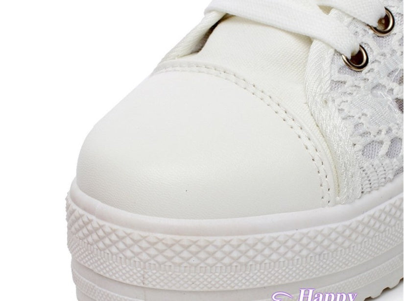 White Canvas Women’s Daddy Shoes Rubber Sole Sizes 35-43
