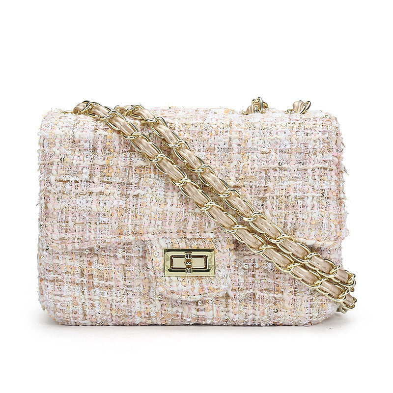 Woolen One-Shoulder Chain Messenger Bag