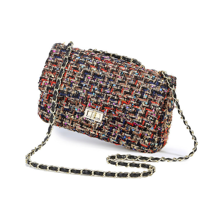 Woolen One-Shoulder Chain Messenger Bag