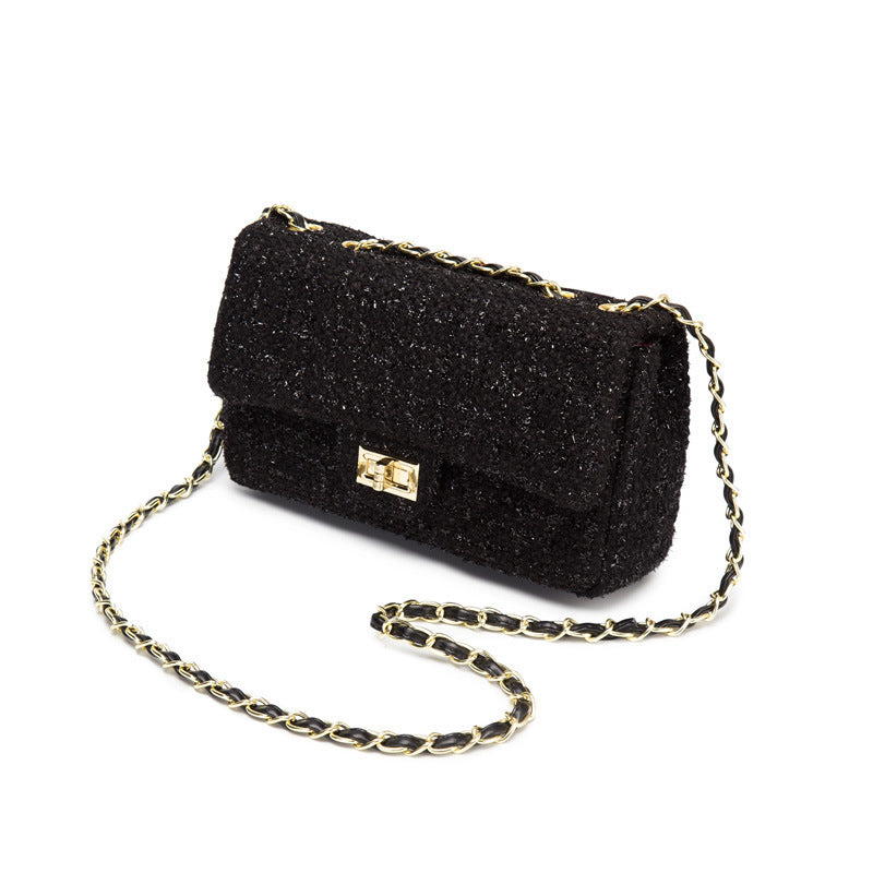 Woolen One-Shoulder Chain Messenger Bag