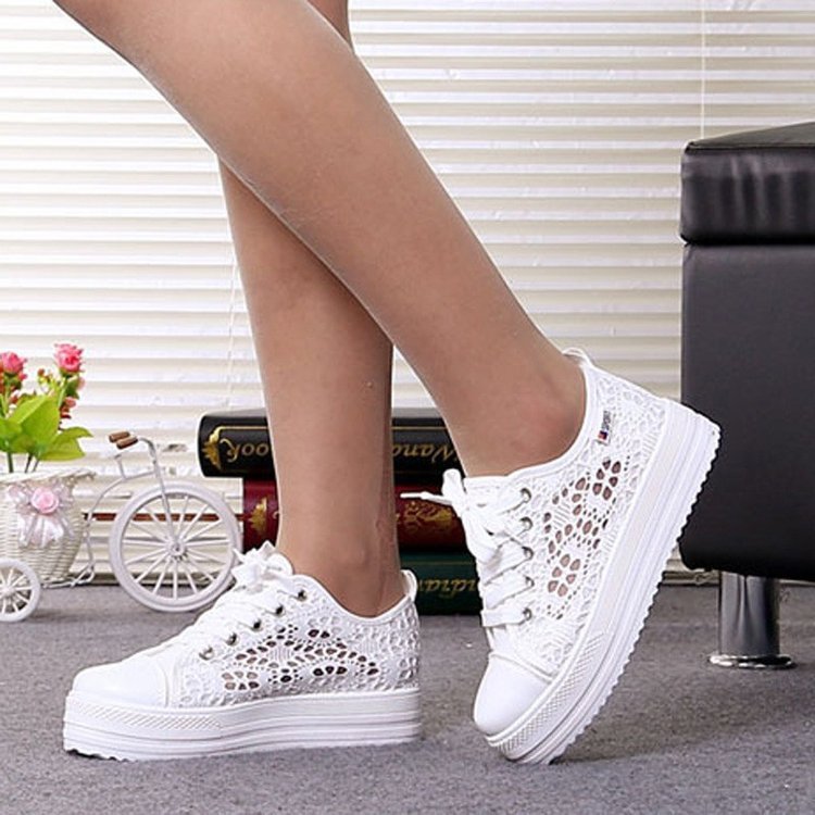 White Canvas Women’s Daddy Shoes Rubber Sole Sizes 35-43