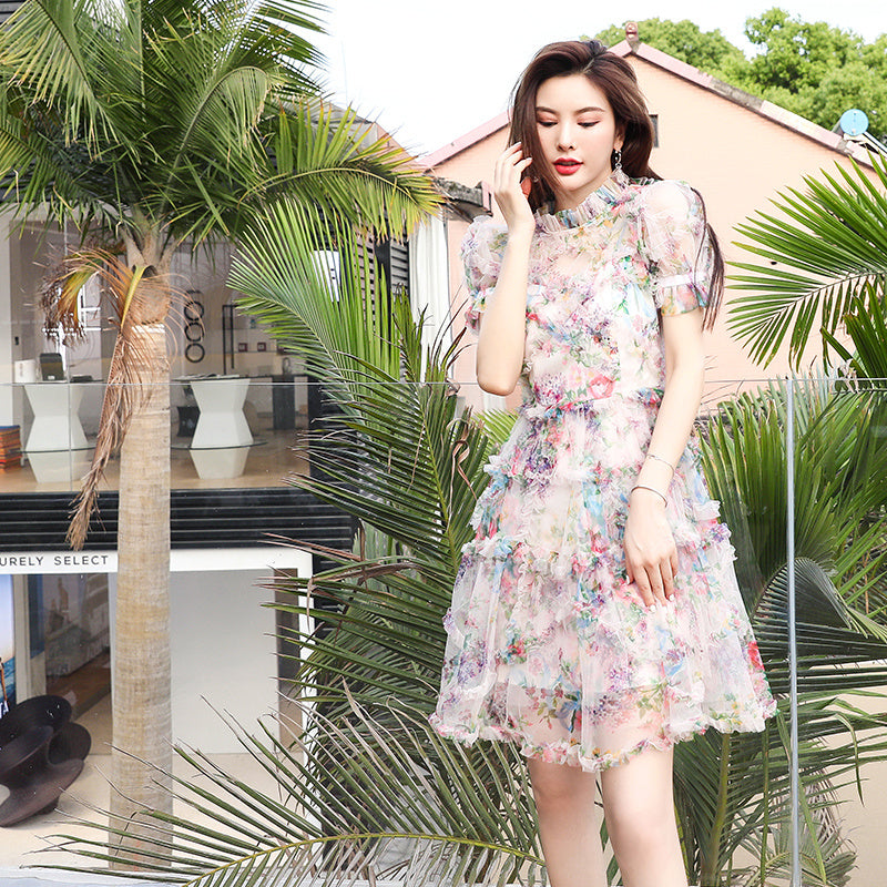 Spring Fairy Dress Sweet First Love Super Fairy French Long Dress Mesh Floral Skirt Summer Princess Dress