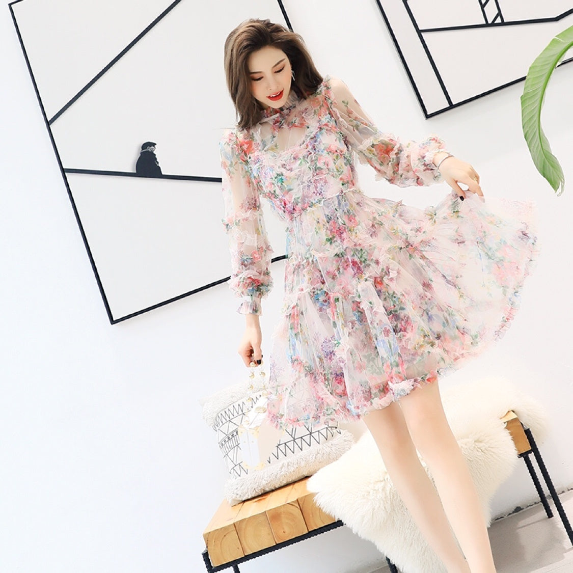 Spring Fairy Dress Sweet First Love Super Fairy French Long Dress Mesh Floral Skirt Summer Princess Dress