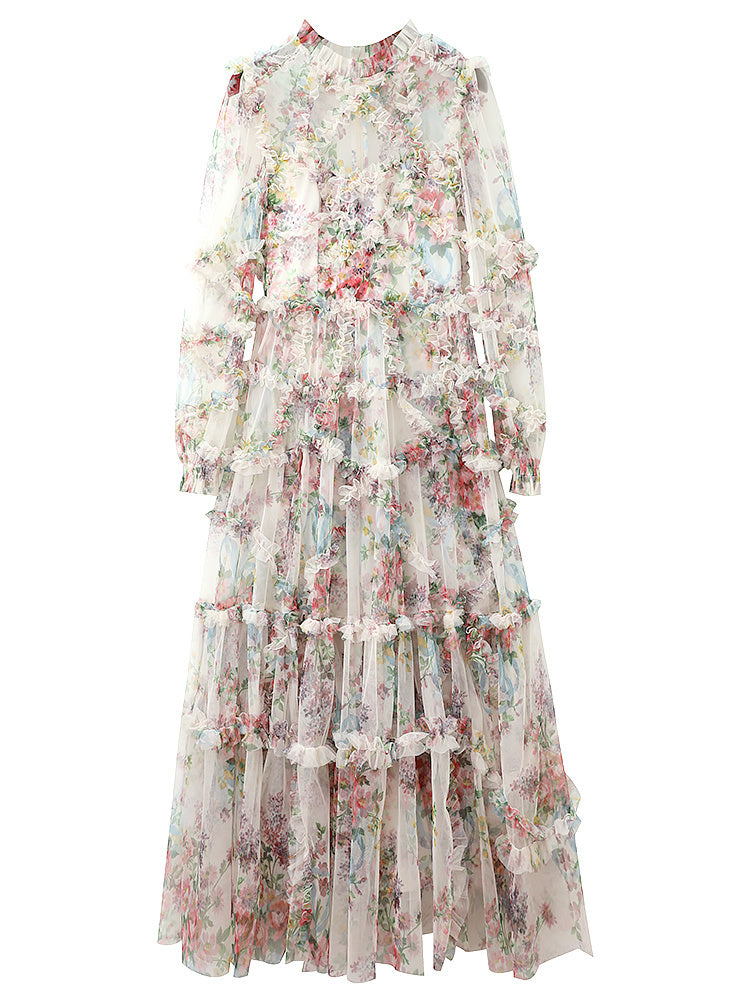 Spring Fairy Dress Sweet First Love Super Fairy French Long Dress Mesh Floral Skirt Summer Princess Dress