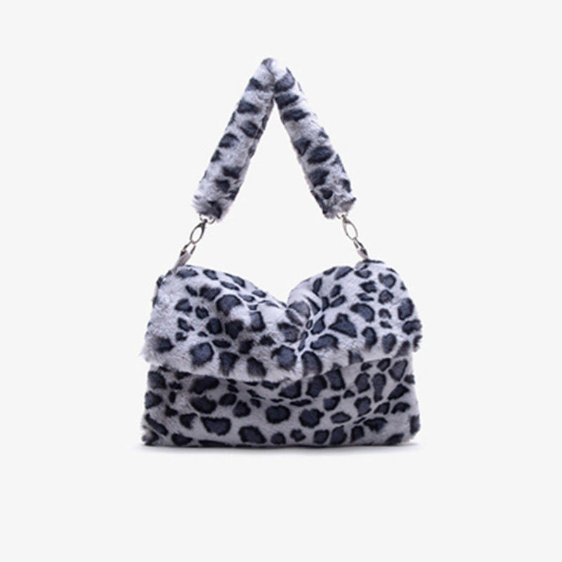 Sac à bandoulière carré en peluche imprimé léopard 34x25cm