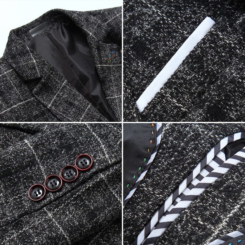 Men's Slim-Fit Plaid Suits in Black, Ginger Yellow & Royal Blue