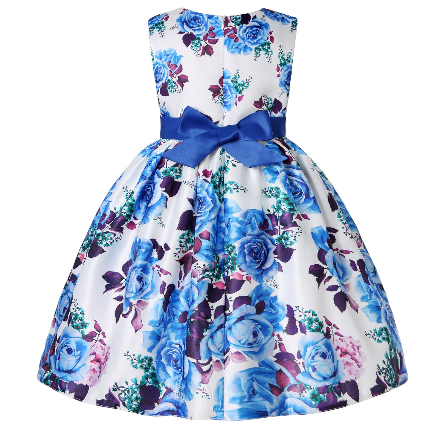New Children Wedding Dress Rose Print Princess Birthday Party Show New Year Bow