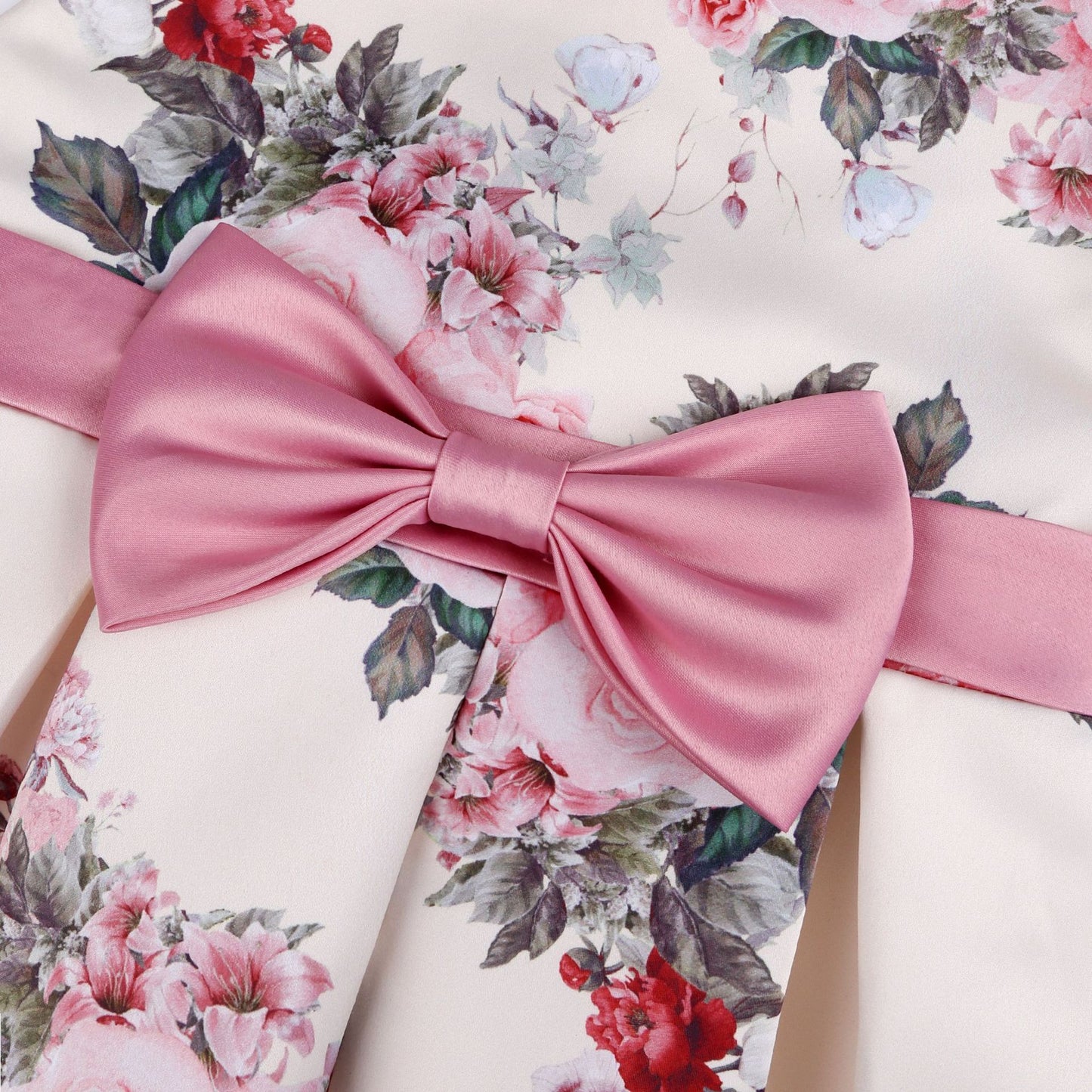 New Children Wedding Dress Rose Print Princess Birthday Party Show New Year Bow