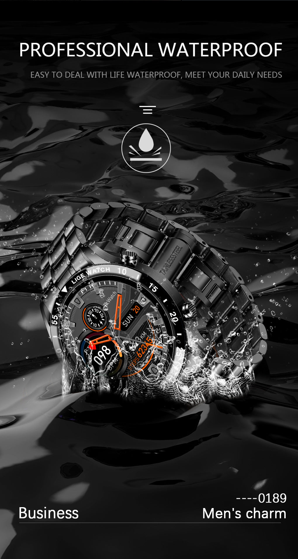 Lige 1.3" Smart Watch with Health Monitoring & Waterproof Design