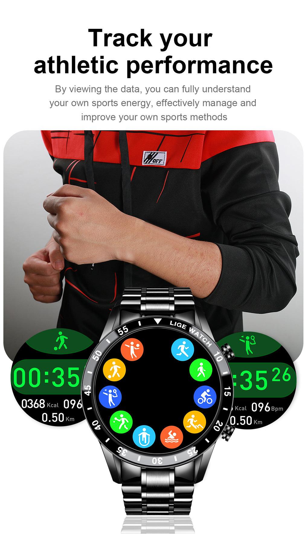 Lige 1.3" Smart Watch with Health Monitoring & Waterproof Design
