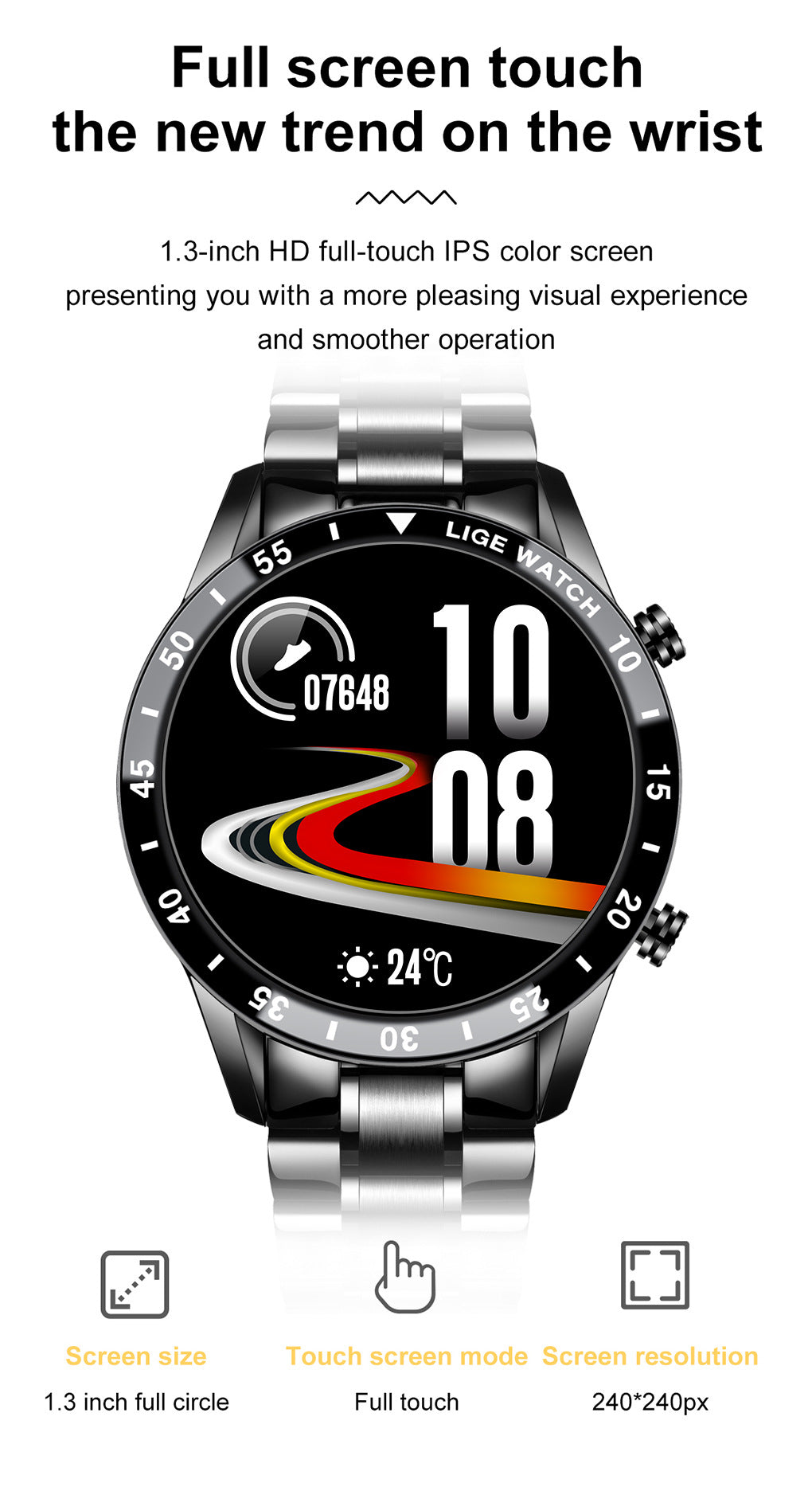 Lige 1.3" Smart Watch with Health Monitoring & Waterproof Design