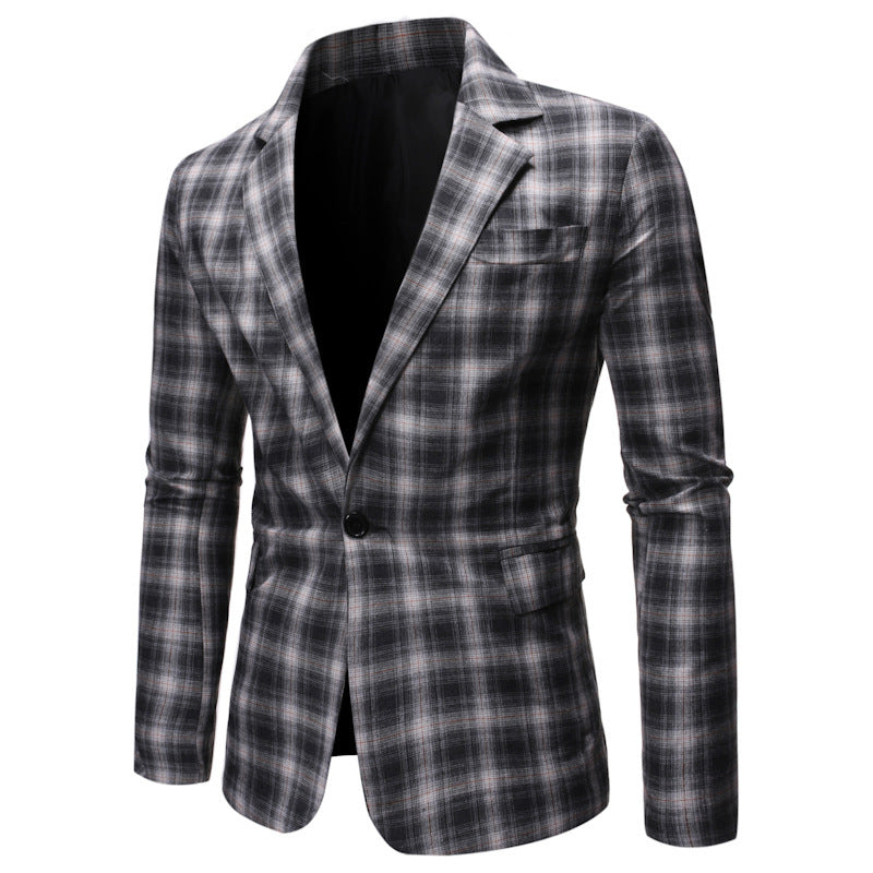 Casual Men's Cotton Suit with Red, Black, or White Grid Patterns S-XXL