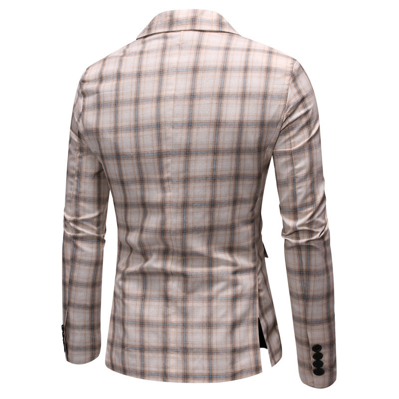 Casual Men's Cotton Suit with Red, Black, or White Grid Patterns S-XXL