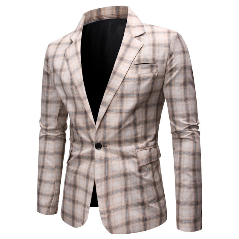 Casual Men's Cotton Suit with Red, Black, or White Grid Patterns S-XXL