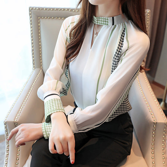 New Design Sense Niche Retro V-neck Chiffon Shirt