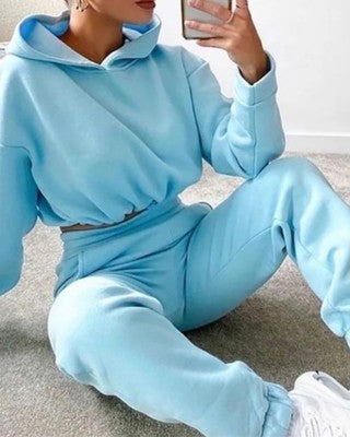 Fashion Hooded Long Sleeve Sweater Set