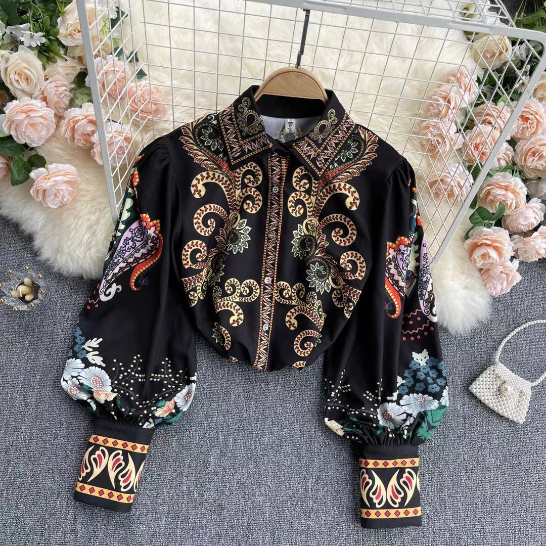 Niche Palace Female Wild Design Lantern Female Spring Sleeves New Ladies Shirt Shirt Style Color Matching