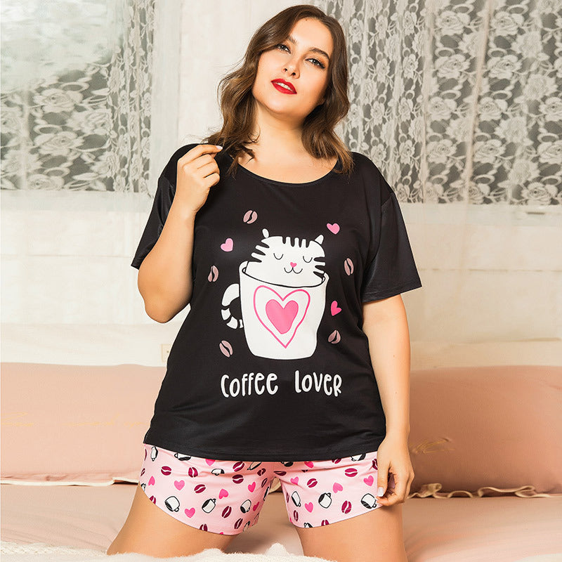 Ladies Animal Print Summer Short Sleeve Shorts Home Suit