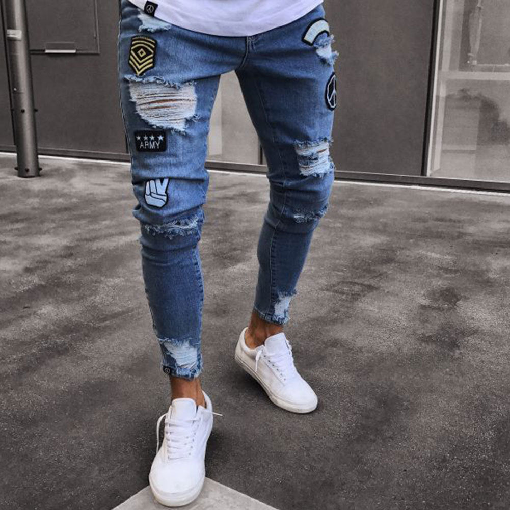 Knee Hole Zipper Pants with Cotton Fabric