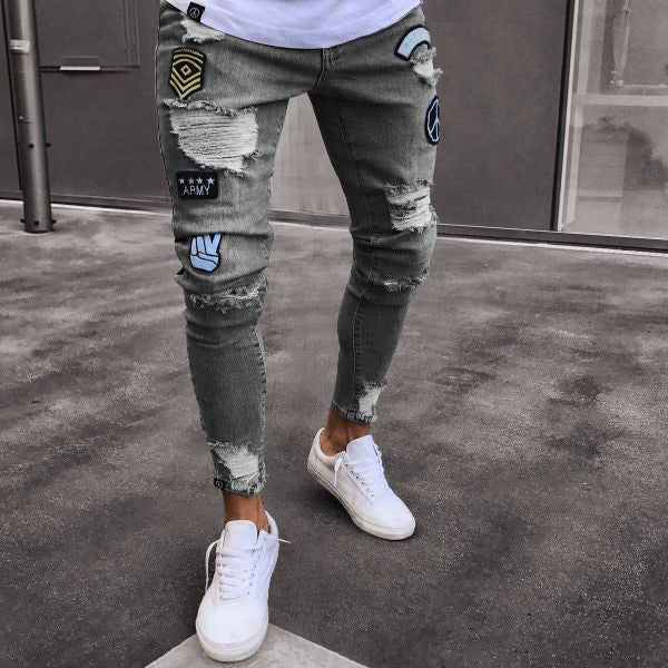 Knee Hole Zipper Pants with Cotton Fabric